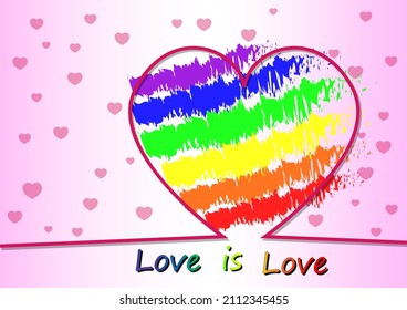 love is love text with rainbow hearth