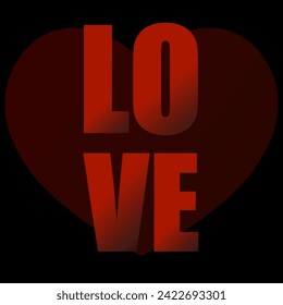 Love text. Red heart made of geometric shape. Valentines Day poster, card, invitation and banner. Romantic quote vector