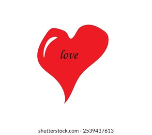 love text in a red heart on a white background