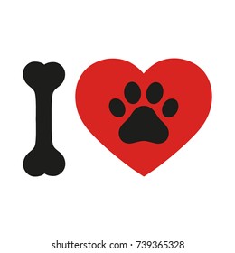 I Love Text With Red Heart And Paw Print.