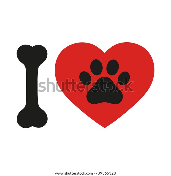 Love Text Red Heart Paw Print Stock Vector Royalty Free 739365328