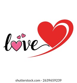 Love Text with Red and Pink Hearts – Romantic Typography Design for Valentine’s Day, Wedding, Anniversary, or Greeting Card Illustration