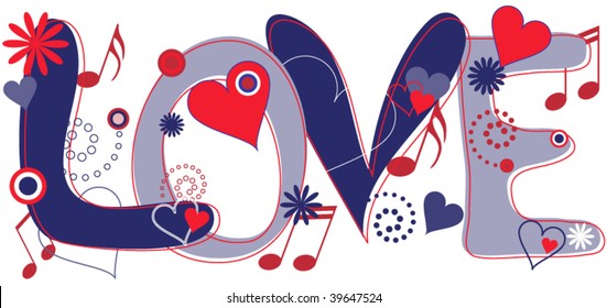 Love Text in Red White and Blue