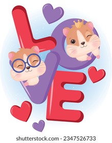 Love text render isolated with Adorable Hamster
