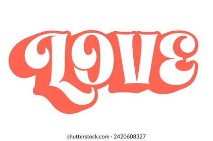 Love text in retro trendy style. Lettering typography.