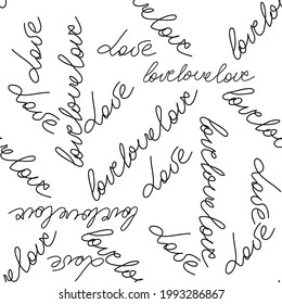 Love text Seamless pattern. Text backgrounds applicable in printing, textiles, art objects, clothing, wallpaper