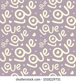 Love text seamless pattern on pink background. Template for fabric and wrapping. Calligraphic design element.