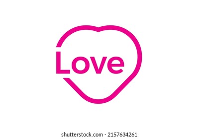 Love text sign with outline, Love symbol on white background