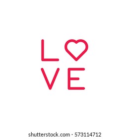 love text thin line red icon on white background, happy valentine day