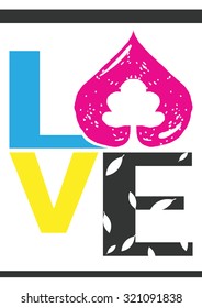 love text with tree inside love icon environmental symbol, vector illustration