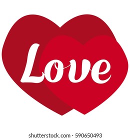 Love text with two hearts behind.