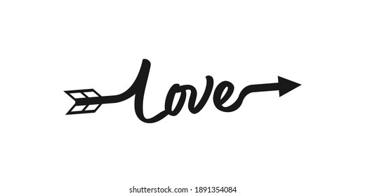 Love text typography in arrow icon. Line art design. Good for icon, headline, symbol.