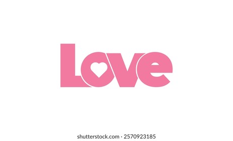 Love Text Typography with Heart Symbol isolated on white background