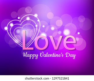 love text valentines heart background in purple 
