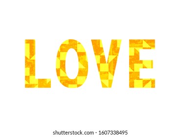 Love text with yellow and orange texture on white background.