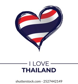 I Love Thailand Banner with Flag in Heart (Eu amo a bandeira da Tailândia com a bandeira no coração) Tailândia amor Emblema isolado no fundo branco. Vetor, Ilustração, Isolado, Amor, Plano de Fundo.