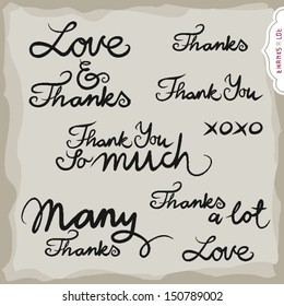 love and thanks hand drawn grateful monochrome inscription set on light background