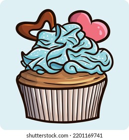 Love theme cupcake with light blue cream topping