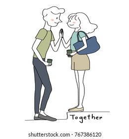 Couple Facing Each Other Holding Hands Stock Illustrations Images