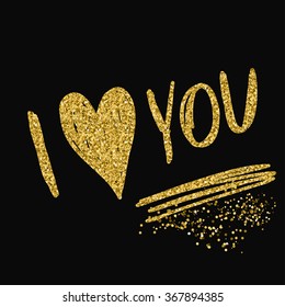 Love theme. Golden sparkle glitter texture. Save The Date, valentines day, wedding card, invitation, poster, banner, placard, billboard cover template