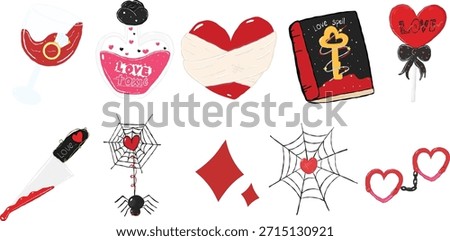 love theme and illustration elements, perfect for celebrating romantic relationships and Valentine's Day, dark romance Anti valentine png vector for design artwork