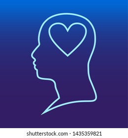 Love theme. Man head silhouette with heart as brains