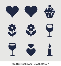 Love theme simple doodle illustration for design. Wedding elements, hearts, romantic icons. 
