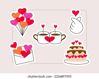Love theme stickers set for lovers and valentine's day