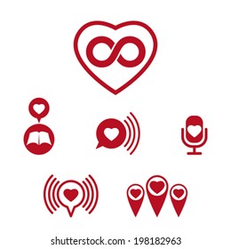 Love theme vector icons set, conceptual valentine and romantic symbols collection.