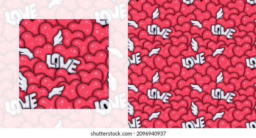 Love themed seamless doodle pattern for valentine's day and weddings | Pattern swatch included