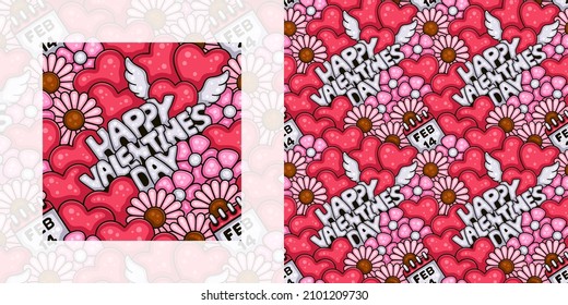 Love themed seamless doodle pattern for valentine's day and weddings