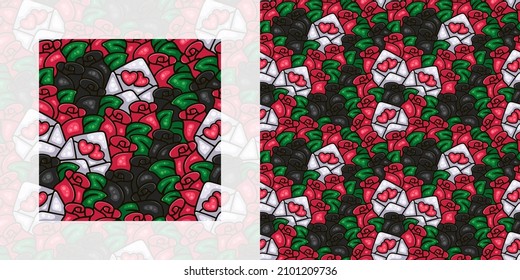 Patrón de doodle sin fisuras con temática de amor para el día de San Valentín y bodas