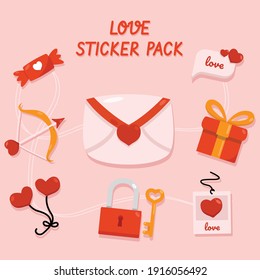 Love Themed sticker pack with romantic elment such as hearts, love letter, gift, candy and bow