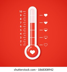 Love thermometer. The thermometer of the love scale with the symbols of the heart. Vector illustration