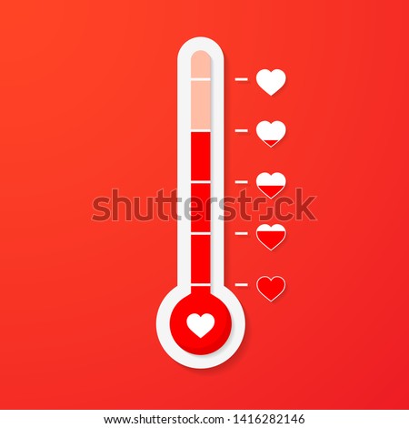 Love thermometer. Valentines Day card element in simple flat style. Vector illustration.