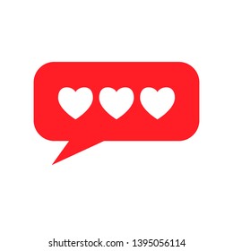 Love three red hearts speech bubble icon valentines day message symbol