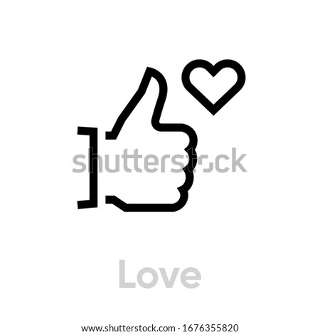 Love thumb up down icon. Editable line vector. Gesture palm thumb and stylized heart. Single pictogram.