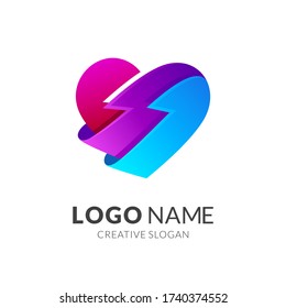Love Thunder Logo Concept, Abstract Heart Logo Vector