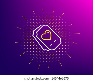 Love ticket line icon. Halftone pattern. Heart emotion sign. Valentine day symbol. Gradient background. Love ticket line icon. Yellow halftone pattern. Vector