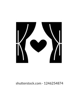 Love time black icon, vector sign on isolated background. Love time concept symbol, illustration 