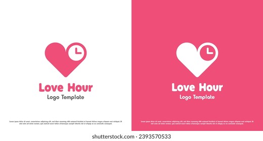Love time logo design illustration. Shapes of love hearts affection objects clock couple dating app celebrate. Simple flat icon symbol fun playful happy cartoon abstract creative minimalist.