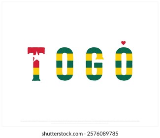 I love TOGO, I love Togo typographic design with flag typography and heart on white background, Vector design of I love TOGO, TOGO National Day Design