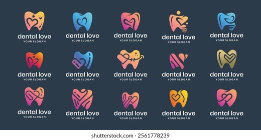 love tooth logo design collection. Dental clinic logo icon.
