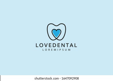 love tooth logo. illustration of teeth with heart in them. vector line icon template