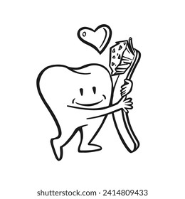 love tooth and toothbrush oral hygiene, vector