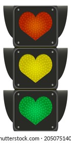Love traffic lights heart shape creative concept. Road sign, three colors. Vector illustration isolated on white.