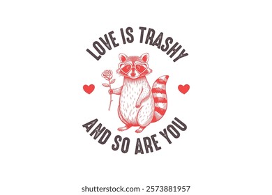 Love is trashy and so are you, Funny and Sarcastic Valentine Typography T Shirt Design