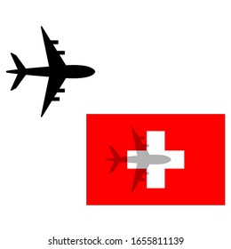 Love to travel by airplane. Travel by airplane to Switzerland. Vector for labels, stickers, tags, banners, web stickers, tourism, icons.