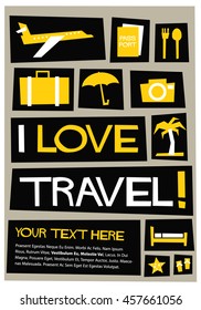 I Love Travel! (Flat Style Vector Illustration Quote Poster Design) With A Text Box