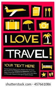 I Love Travel! (Flat Style Vector Illustration Quote Poster Design) With A Text Box